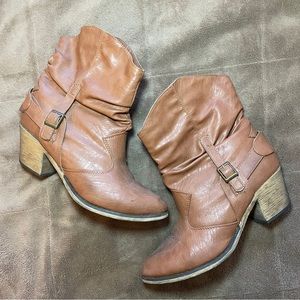 Tan Fake Leather Boots